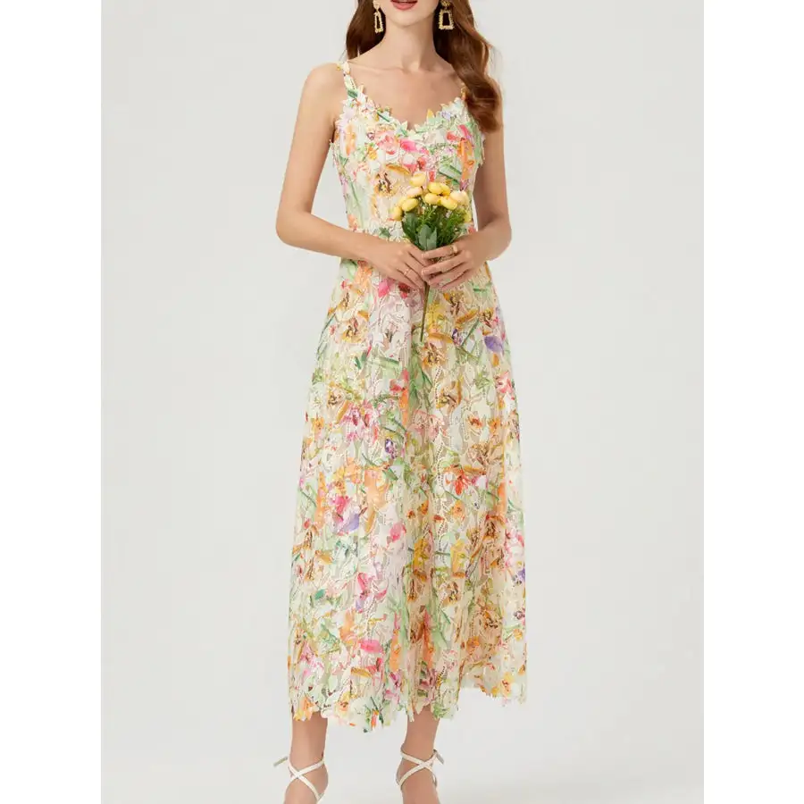 Lace Sleeveless V-Neck Midi Dress
