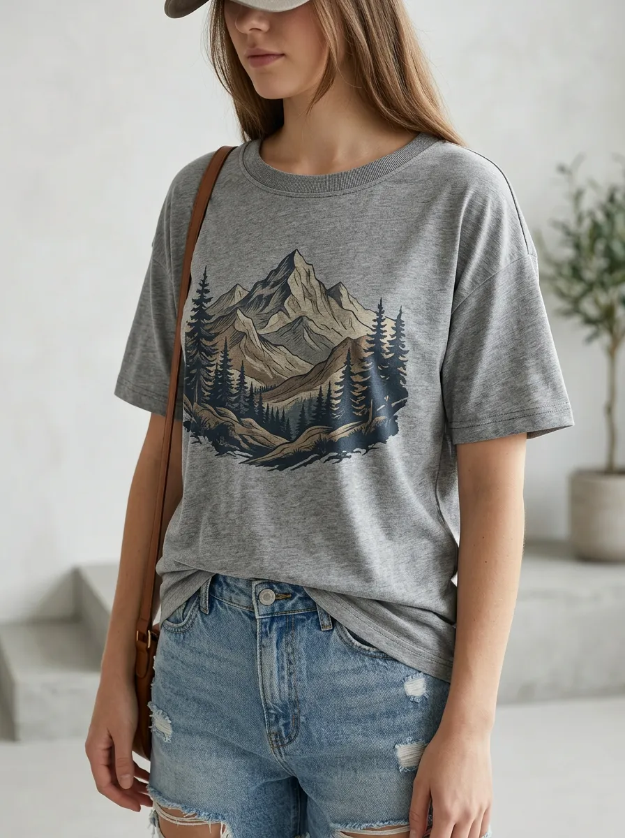 Women's Classic Forest Mountain Printed T-Shirt