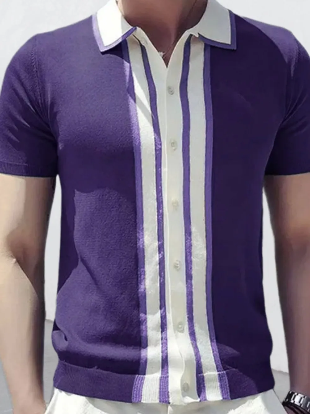 Soft Striped Contrast Detail Collared Polo Shirt