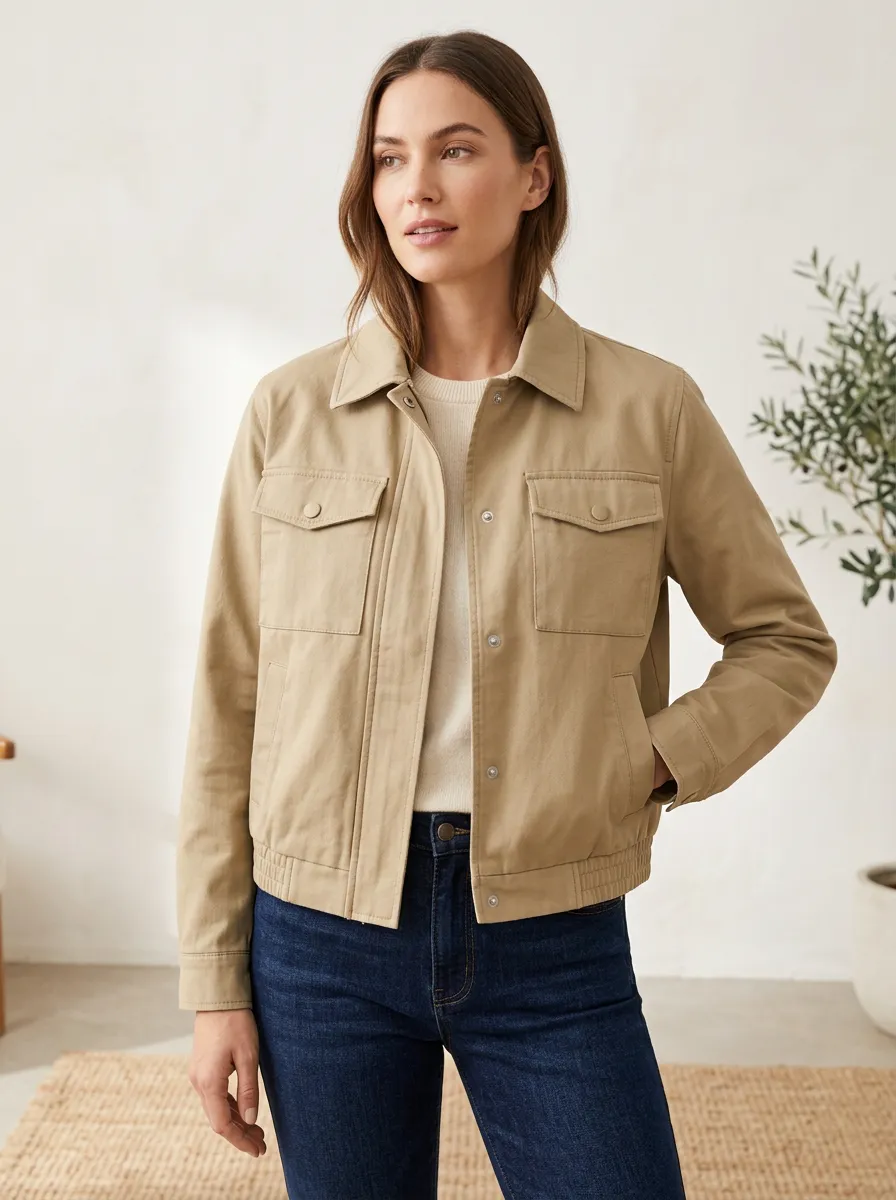 Utility Denim-Style Minimal Women's Casual Jacket
