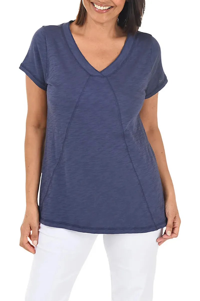 Slub-Knit Short Sleeve Seamed Tunic