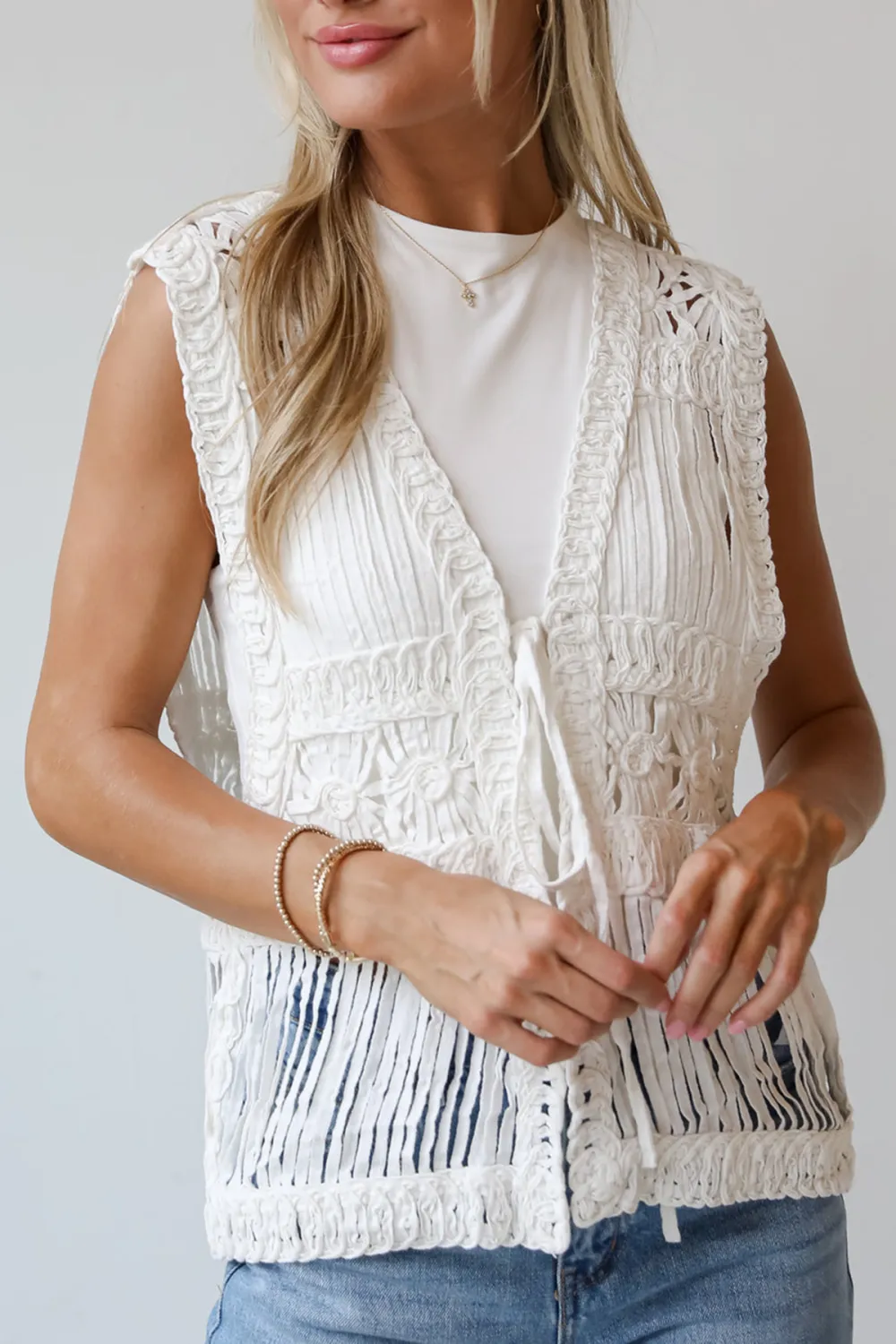 White Crochet Knit Vest