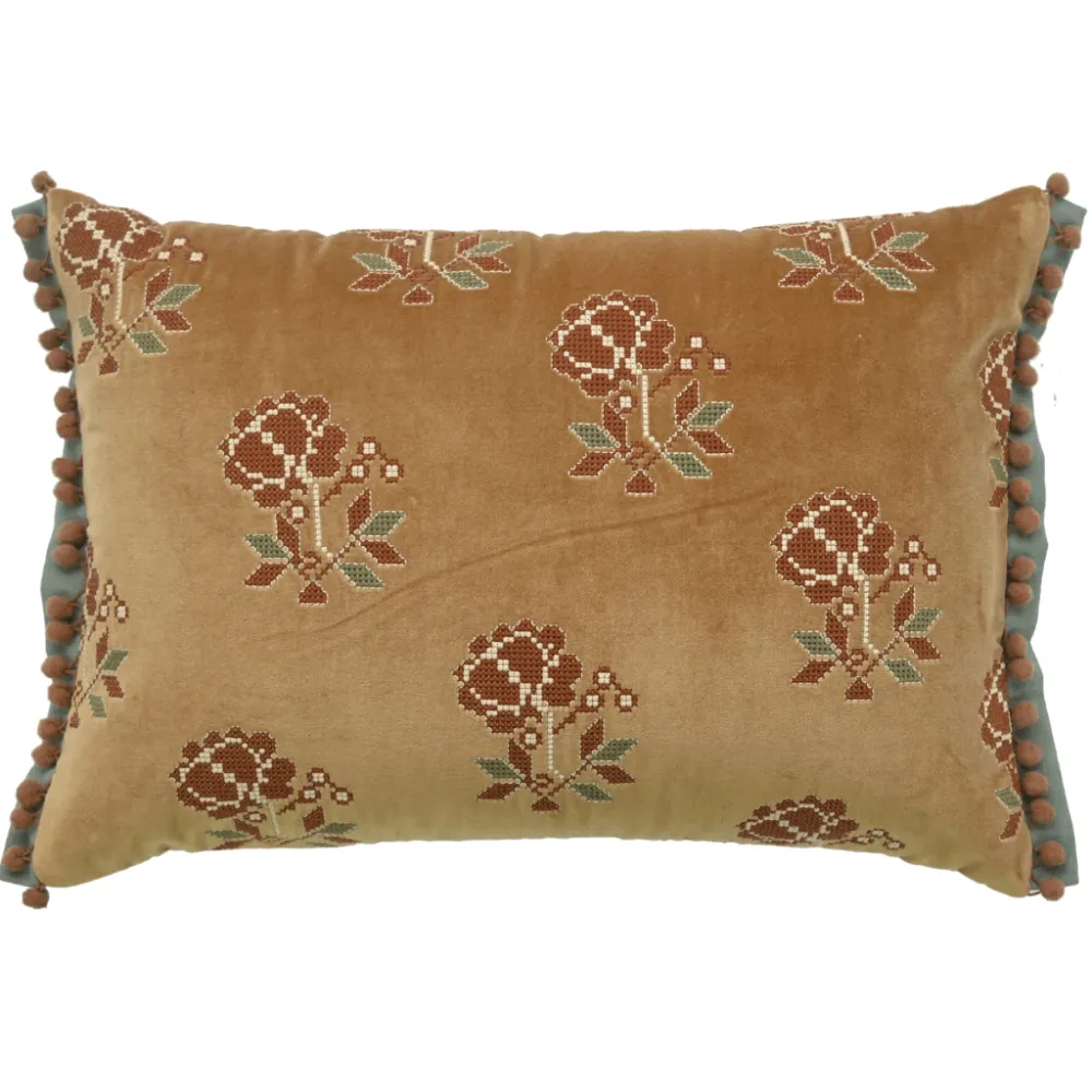 Floral Textured Velvet Lumbar Decorative Cushion Cover