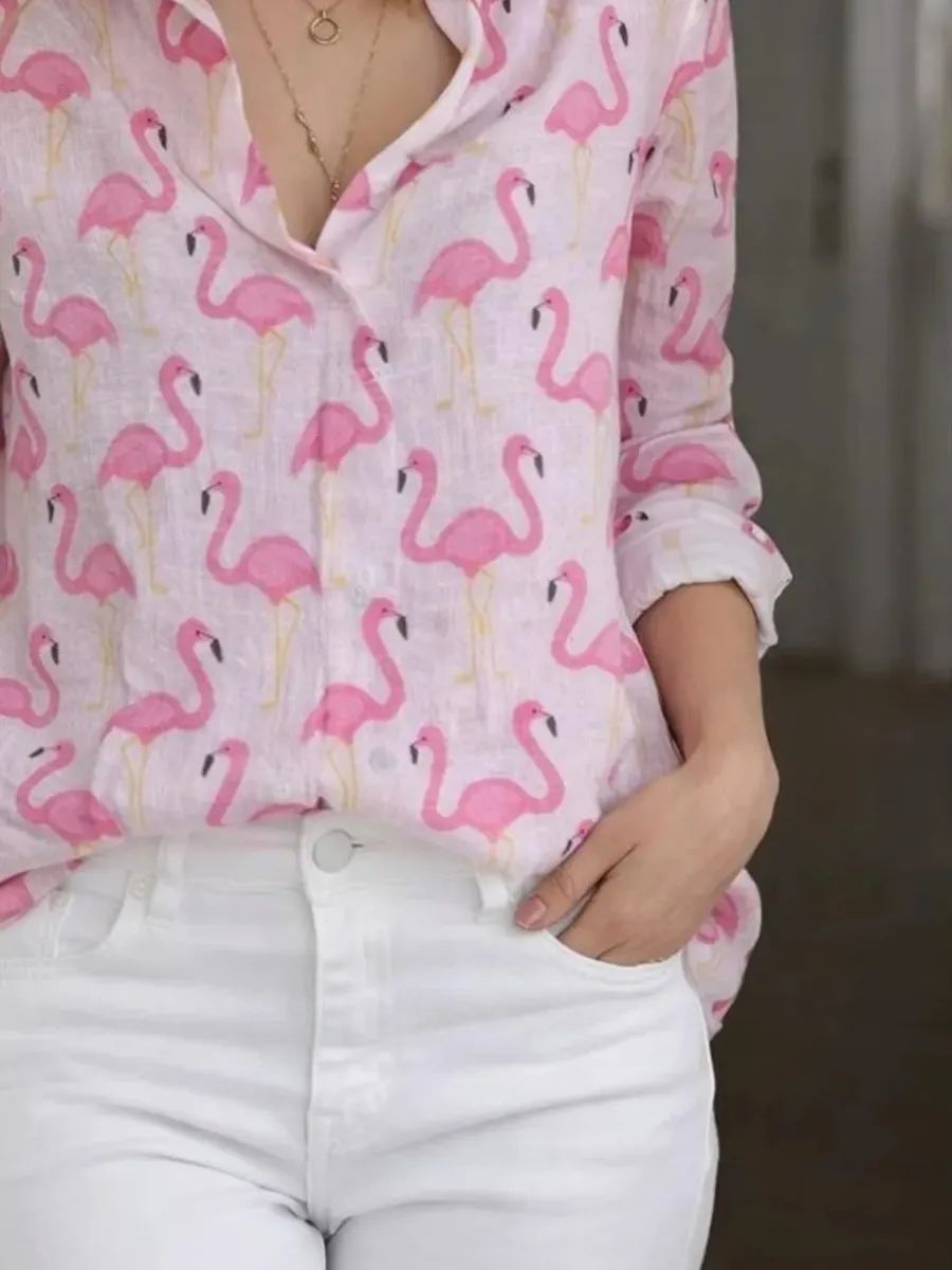 Flamingo Print Long Sleeve Shirt