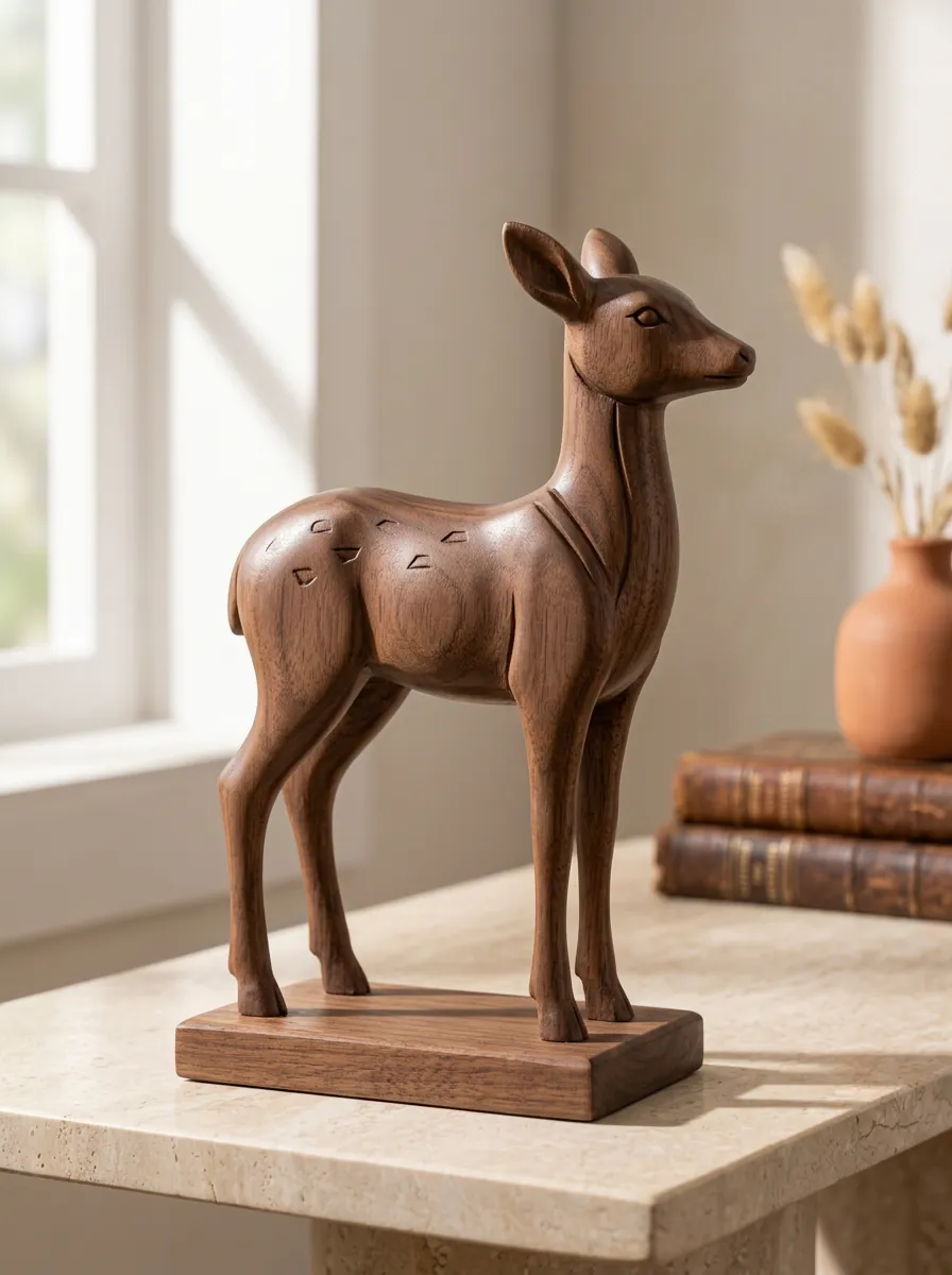 Home Decor Nature Lover Fawn Carved Wooden Figurine Ornament