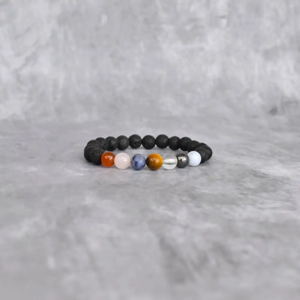 Chakra Tiger Eye Lava Sodalite Hematite Bead Bracelet