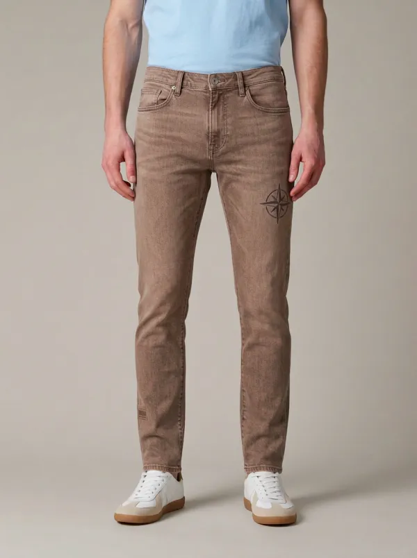Men's Compass Graphic Gray Graphic Stretch Jeans