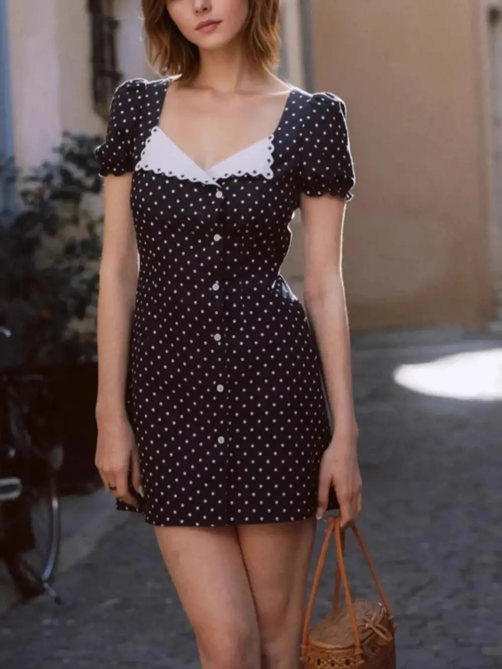 Polka Dot Puff Mini Dress