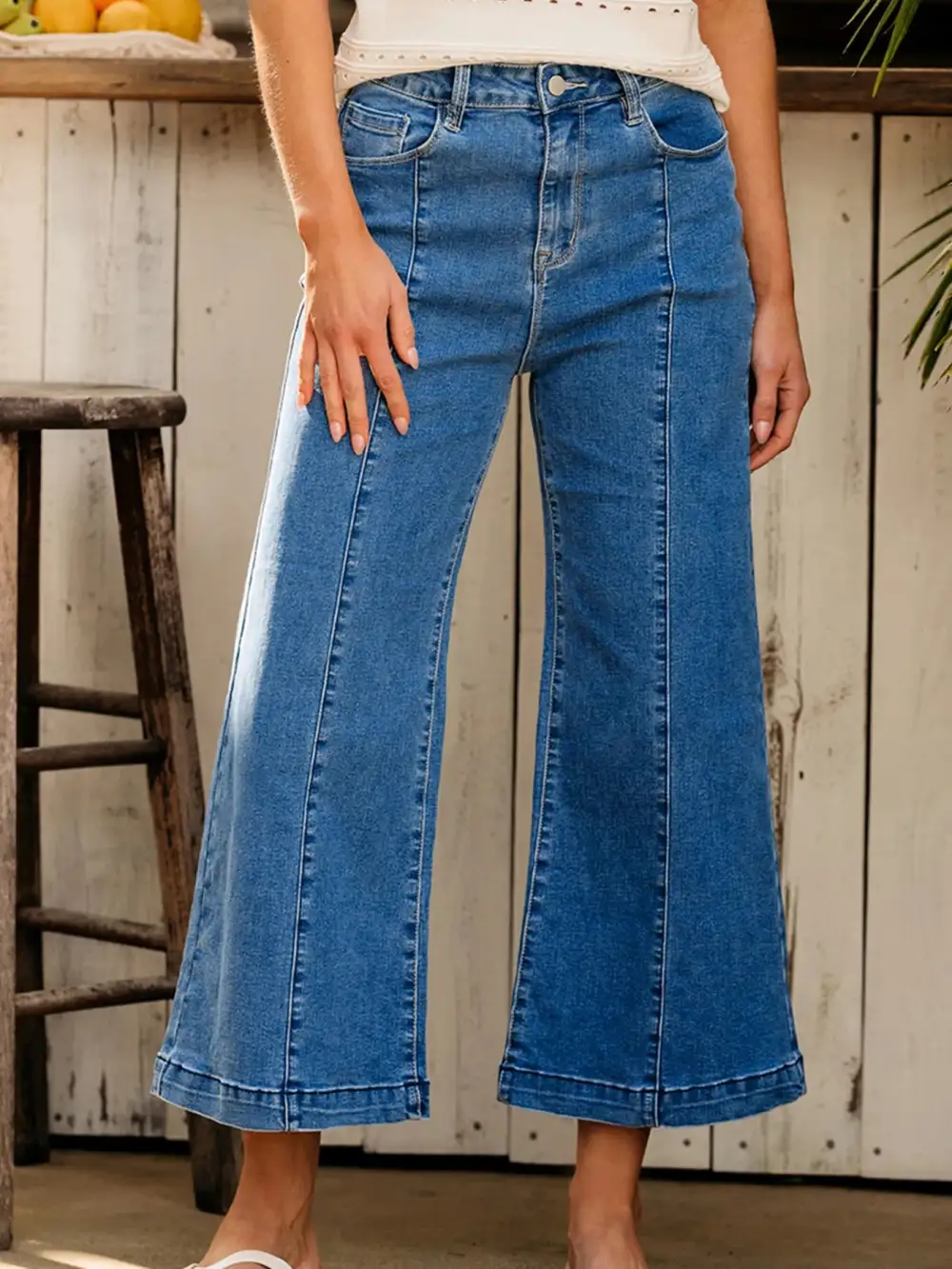 Flare Leg Seam Detail Denim Jeans