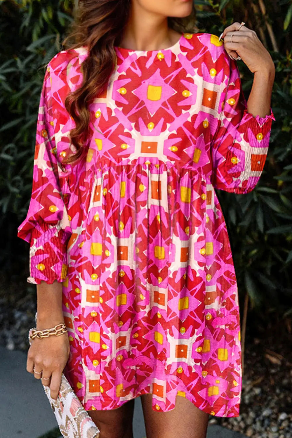 Smocked Long Sleeve Mini Dress
