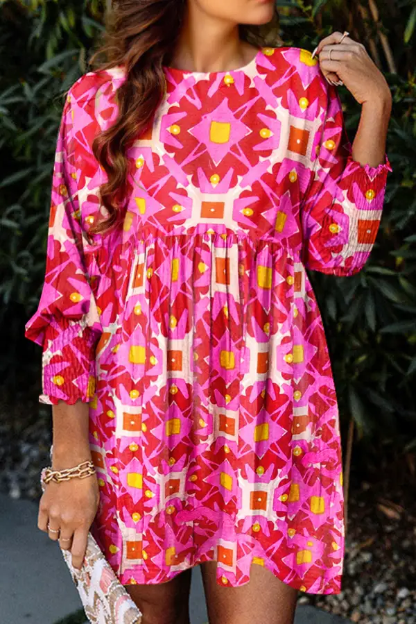 Smocked Long Sleeve Mini Dress