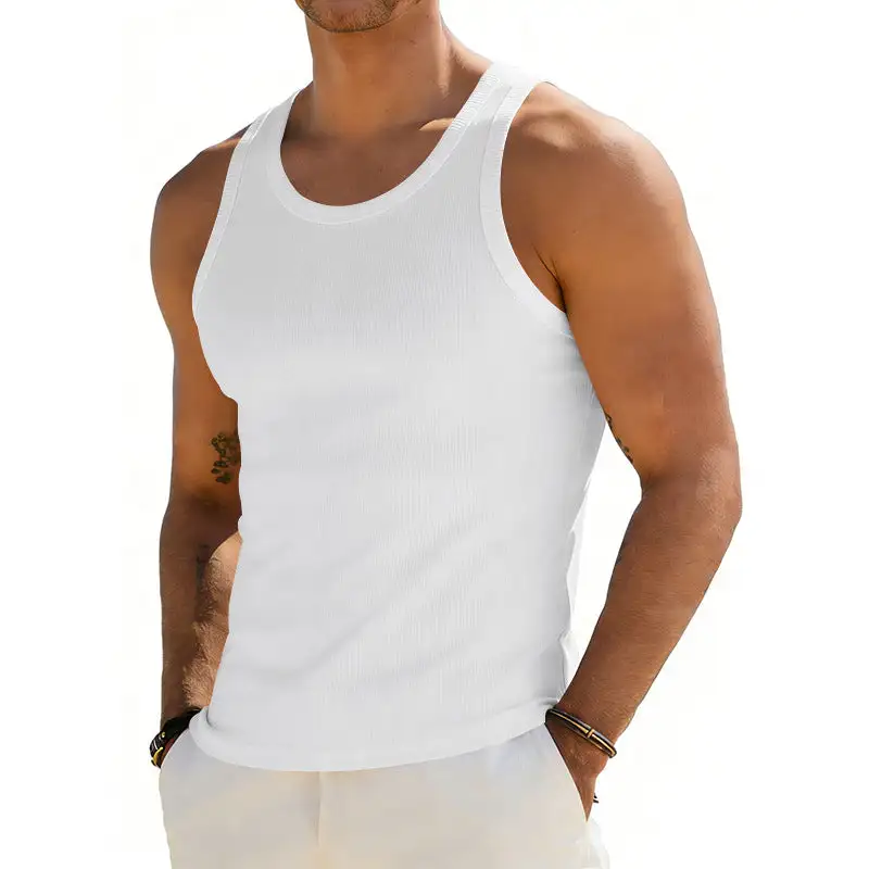 Men's Ribbed Casual Tank Top With Wide Straps And A Fitted Cut