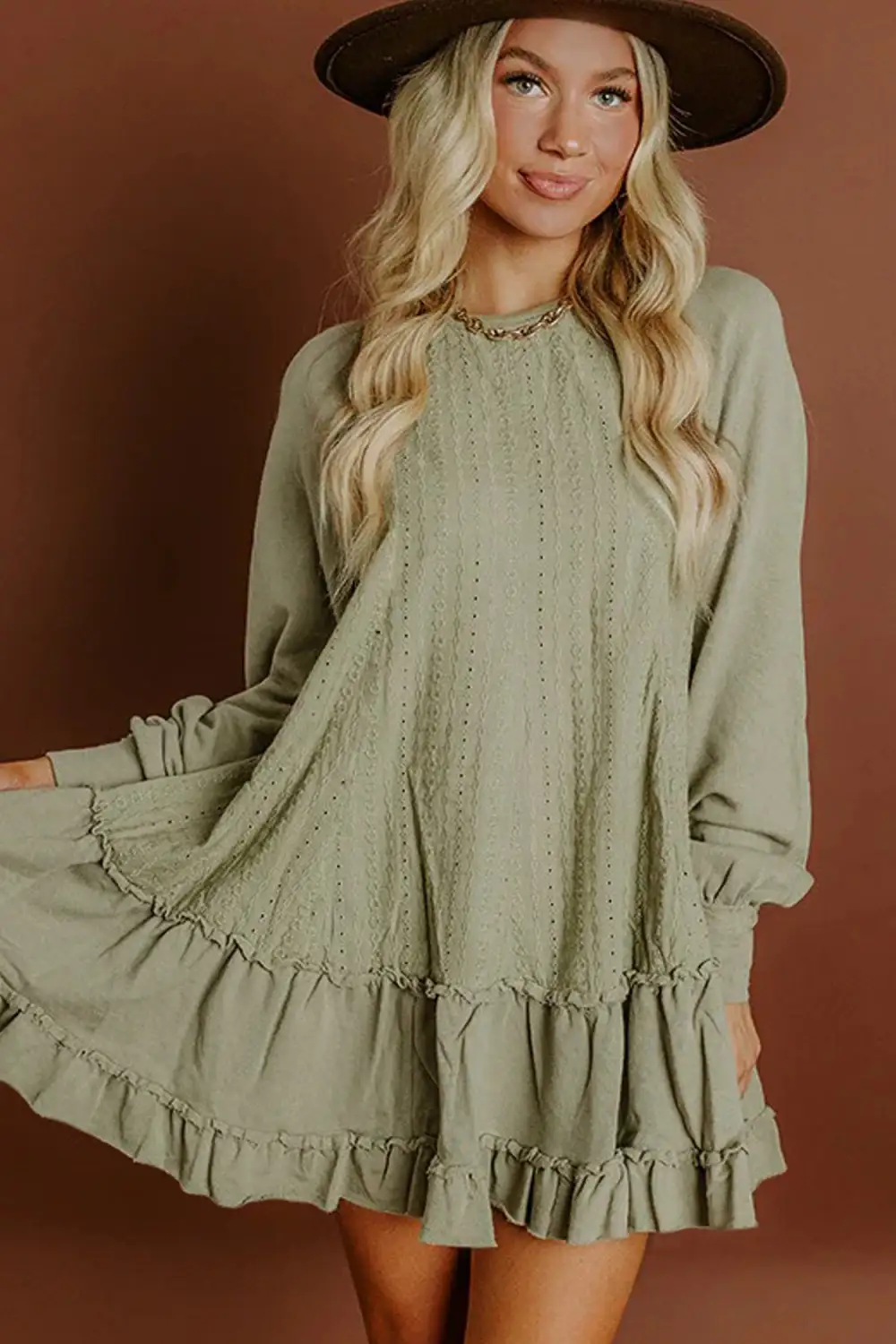 Lightweight Feel Ruffle Long Sleeve Mini Dress