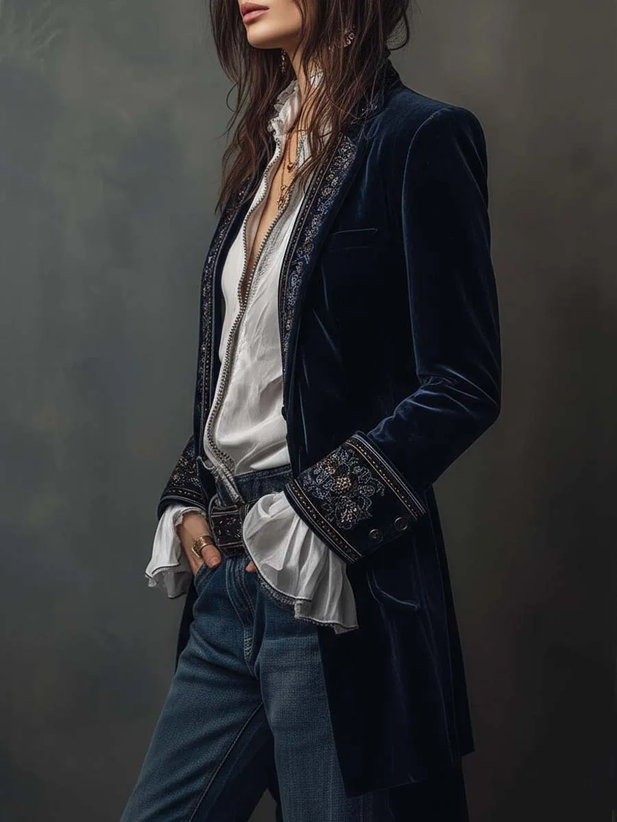 Embroidered Polyester Velvet Jacket