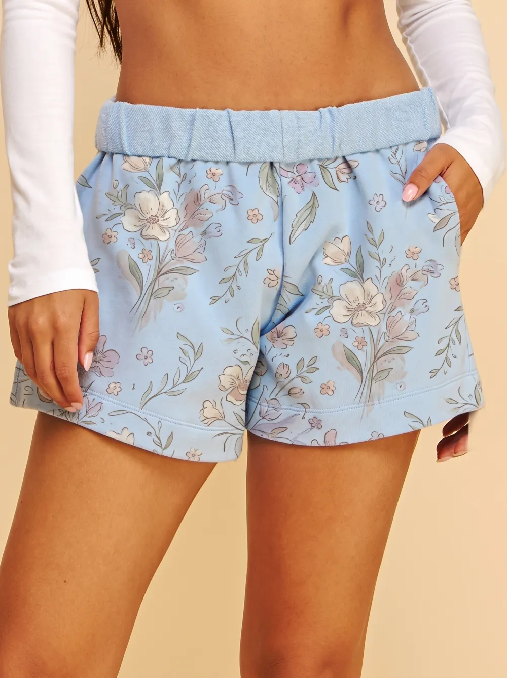 Women's Floral Aesthetic Light Blue Printed Shorts