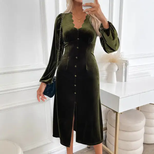 Women's Wrap V-Neck Lace Slit Dress