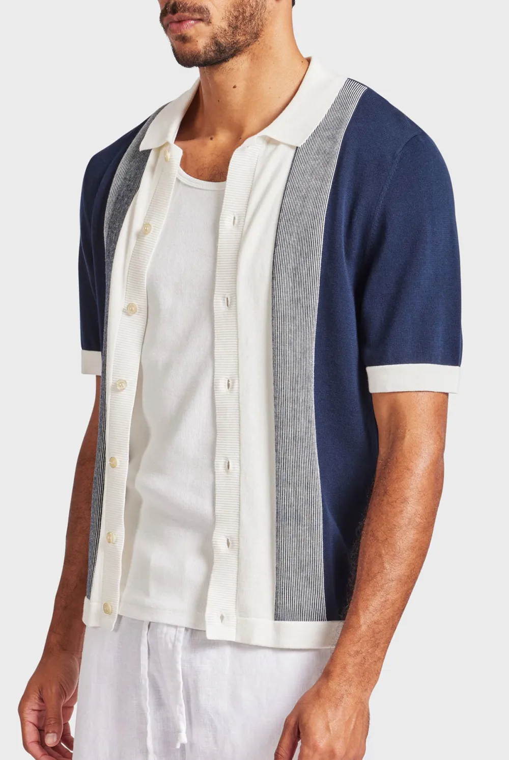 Stripe Knit SS Shirt-Oatmeal