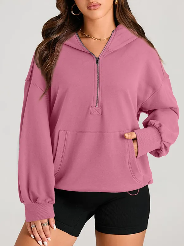 Zip-Detail Pocketed Long-Sleeve Knit Sweatshirt