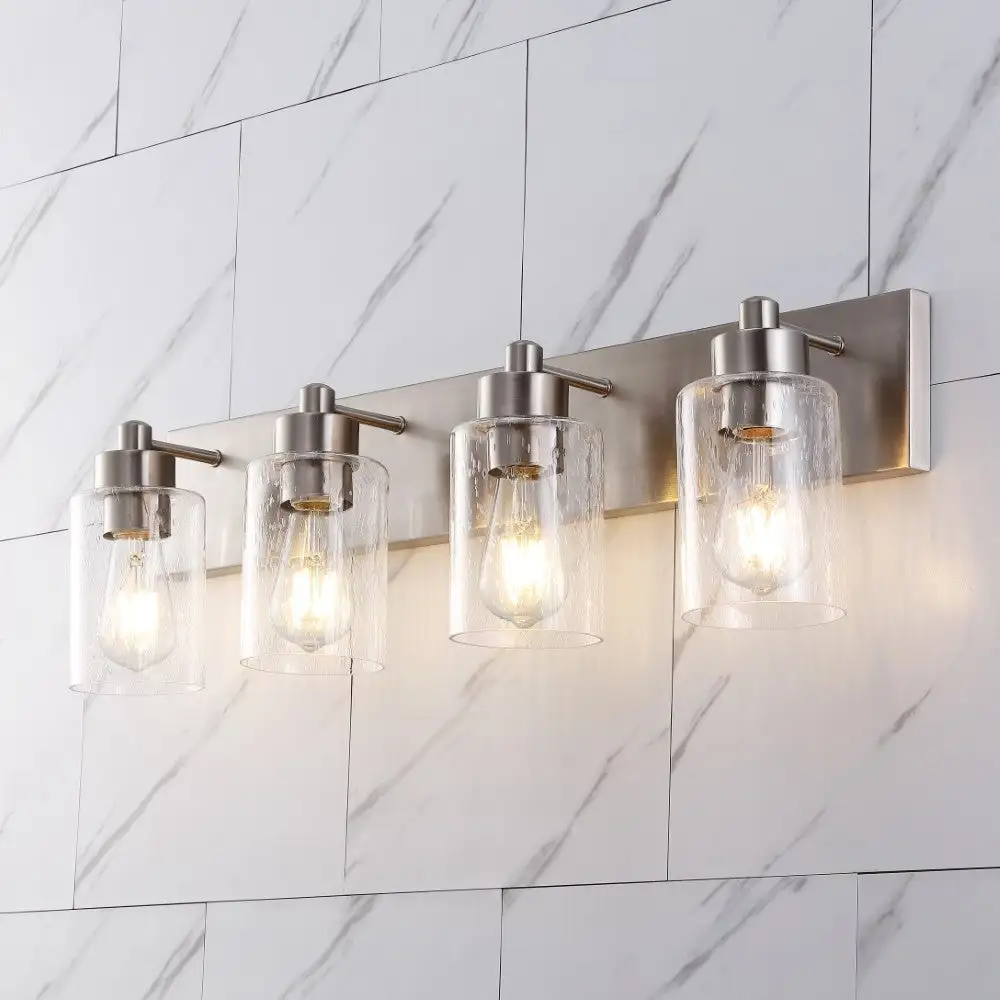 Four-Light Seeded Glass/iron Modern Contemporary LED Vanity Light