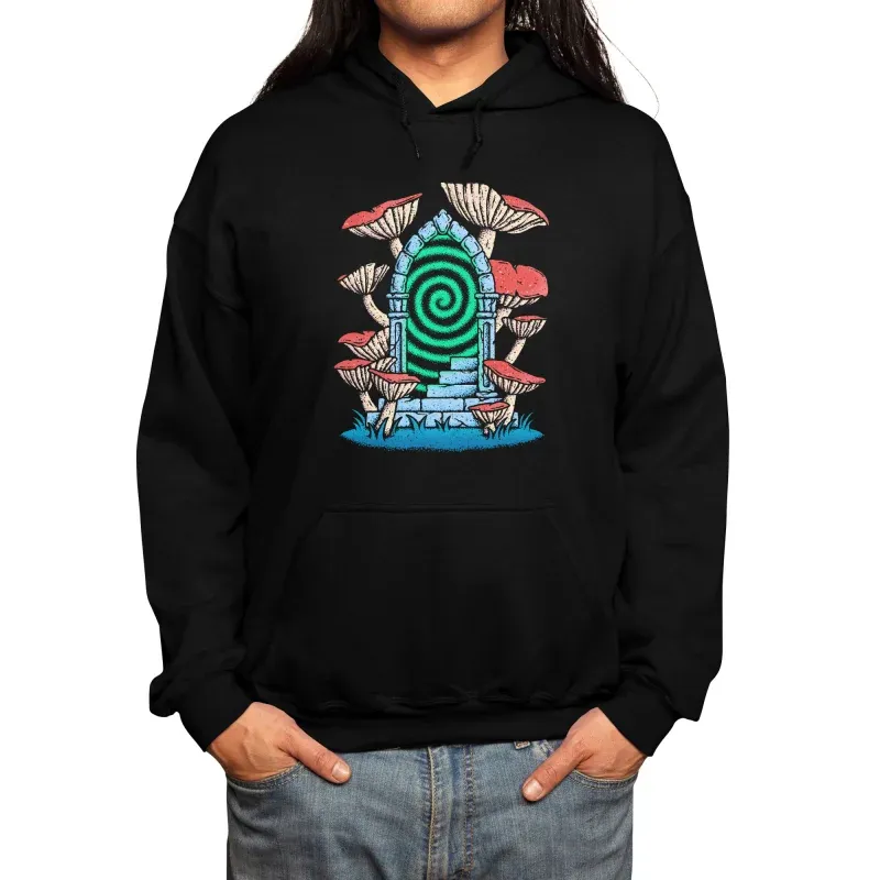 Men's Artistic Mushroom-Print Hooded Sweatshirt