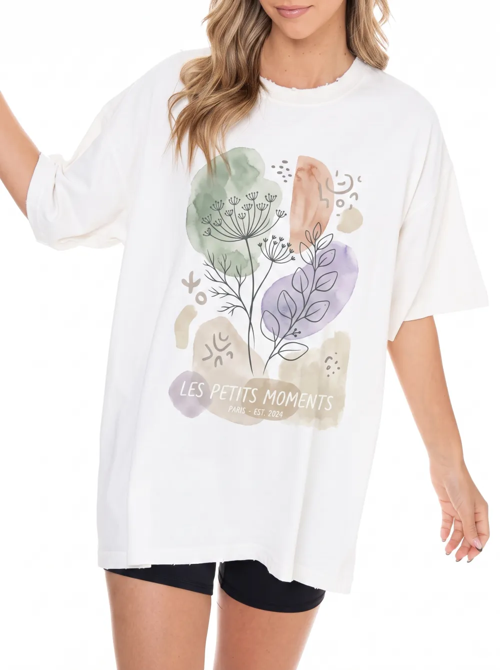 Women's Botanical Art Les Petits Moments Watercolor Printed T-shirt