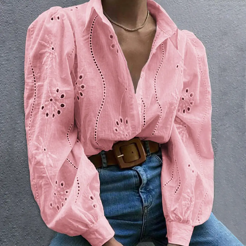 Fashionable Openwork Puff Sleeve Cardigan Shirt