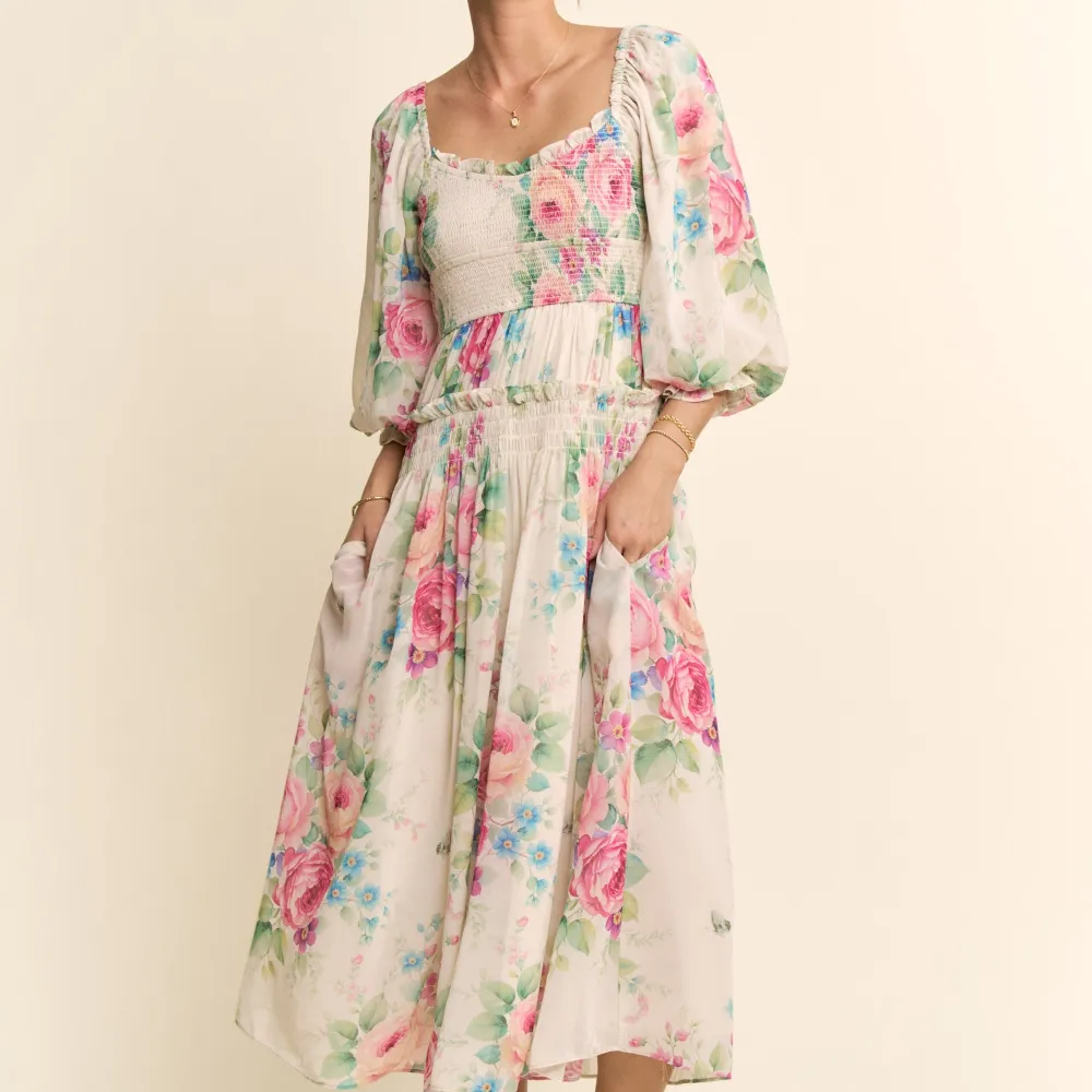Classic Floral Chiffon Smocked Tiered Dress