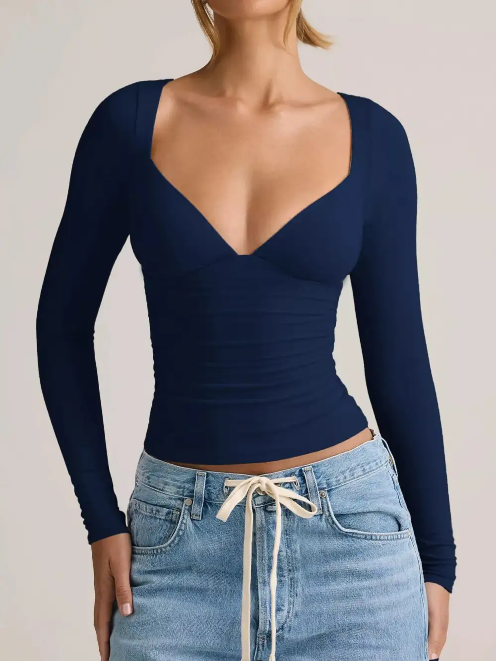 V Neck Deep V Neck Long Sleeve Top