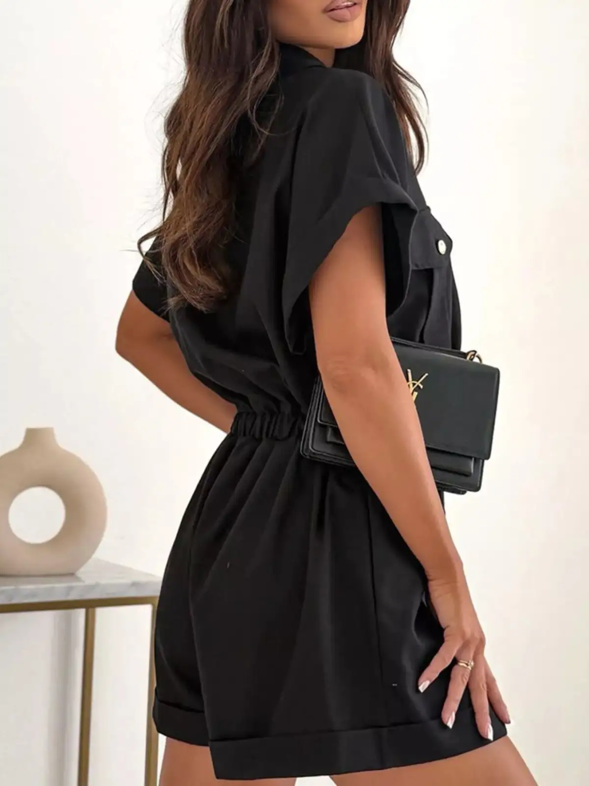 Button-Front Pocketed Shirt and Shorts Matching Set