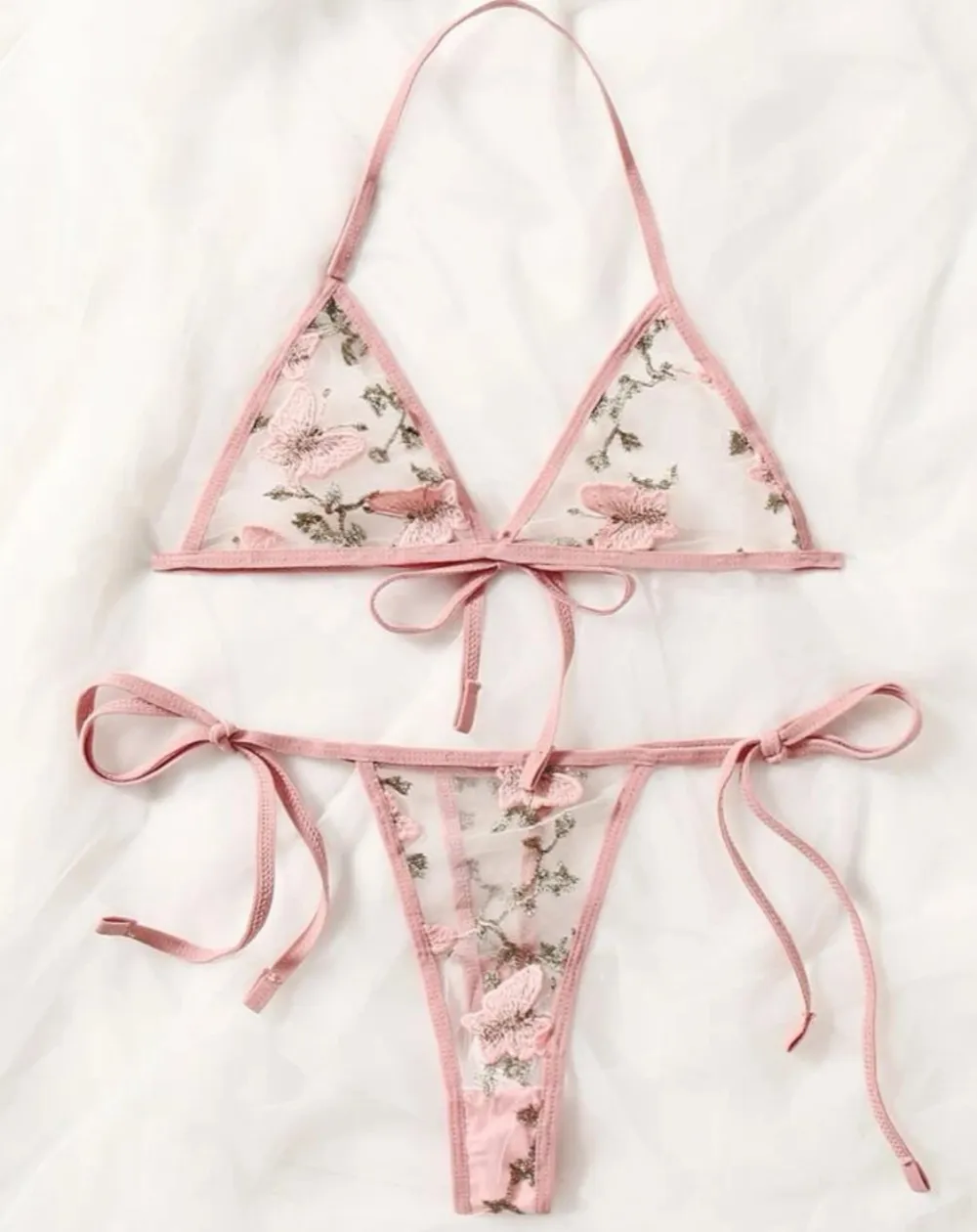 Butterfly Embroidered Lace Lingerie Set