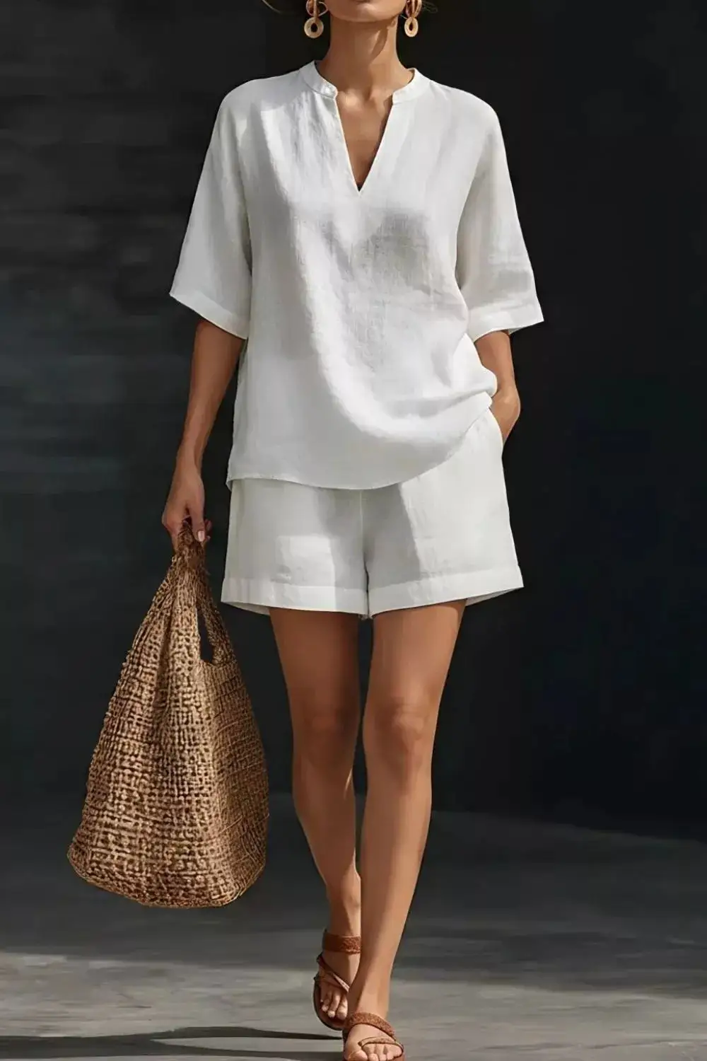 Streamlined Refined Pocketed Top and Shorts Matching Set