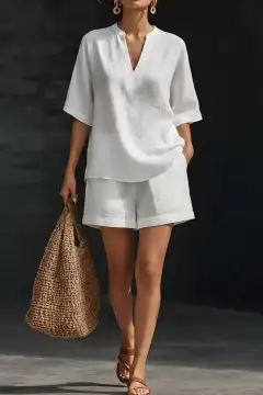 Streamlined Refined Pocketed Top and Shorts Matching Set