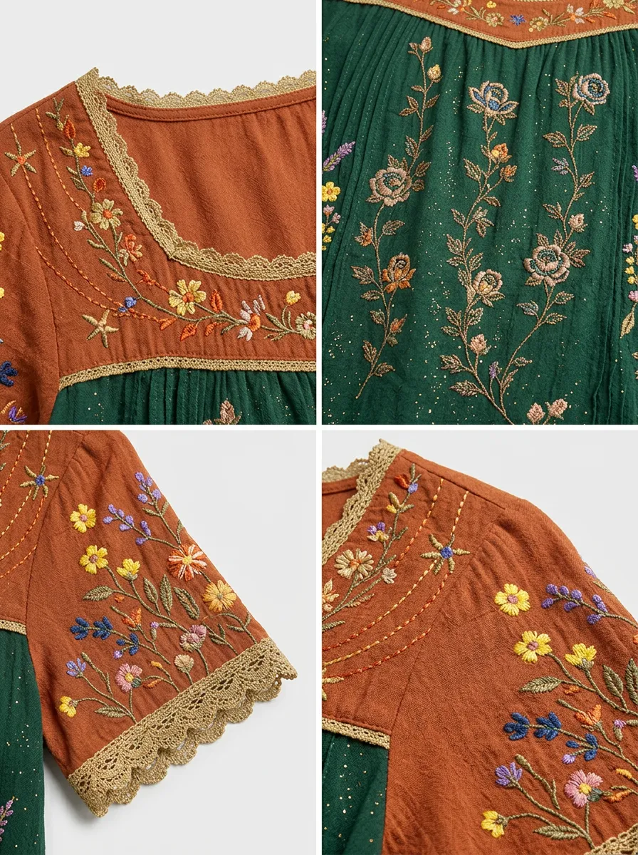 Women's Boho Floral Embroidered Vintage Printed T-shirt