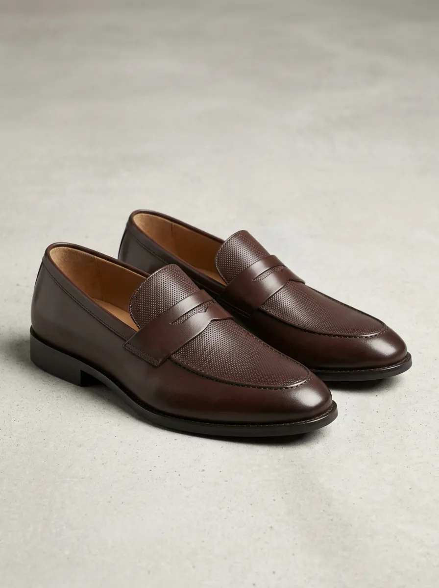 Men's Business Casual Perforated Leather Penny Loafers