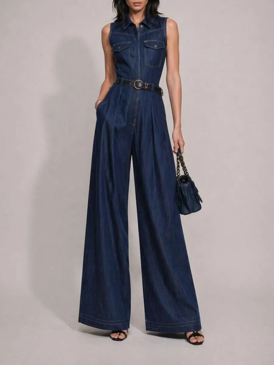 Alondra Straight-Leg Cargo Denim Jumpsuit