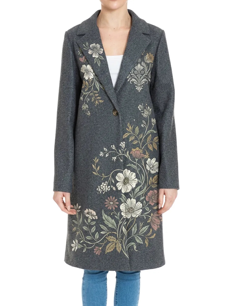 Women's Floral Lover Grey Botanical Printed Coat