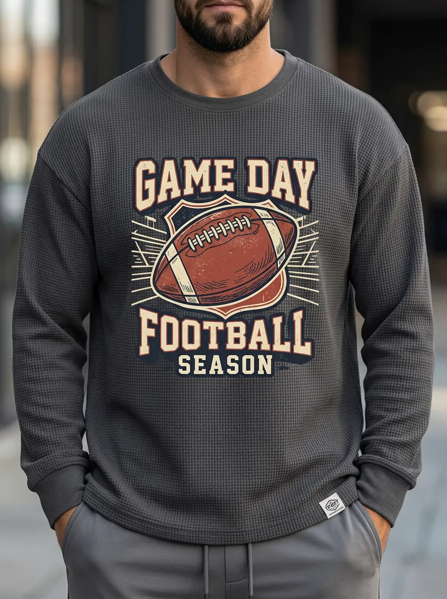 Men's American Football Game Day Season Printed Waffle Sweatshirt