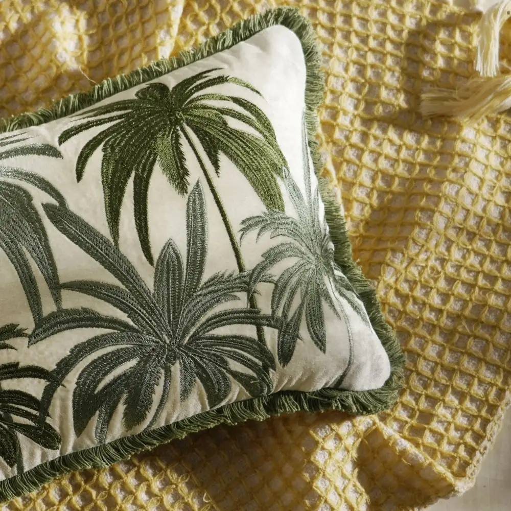 Green Palm Velvet Cushion Cover