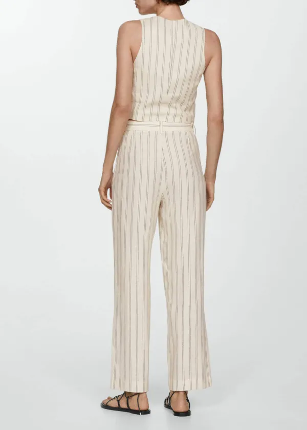 Striped Linen-Blend Pants