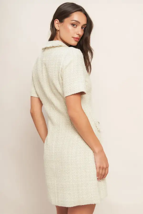 Short-Sleeve Tweed Mini Dress