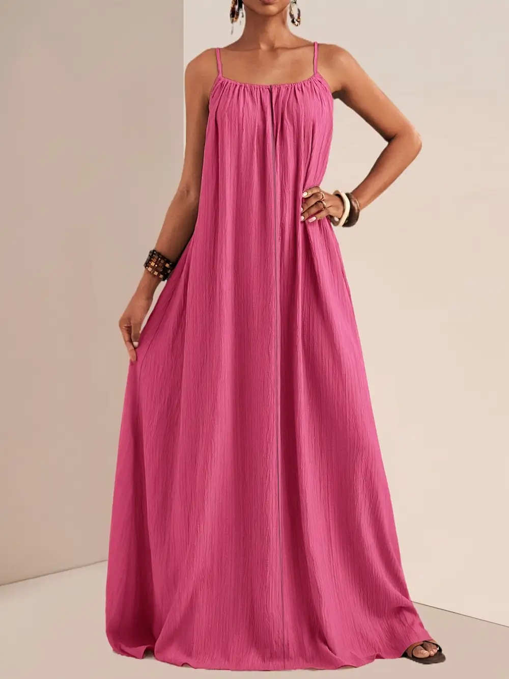 Ruched Spaghetti-Strap Maxi Dress