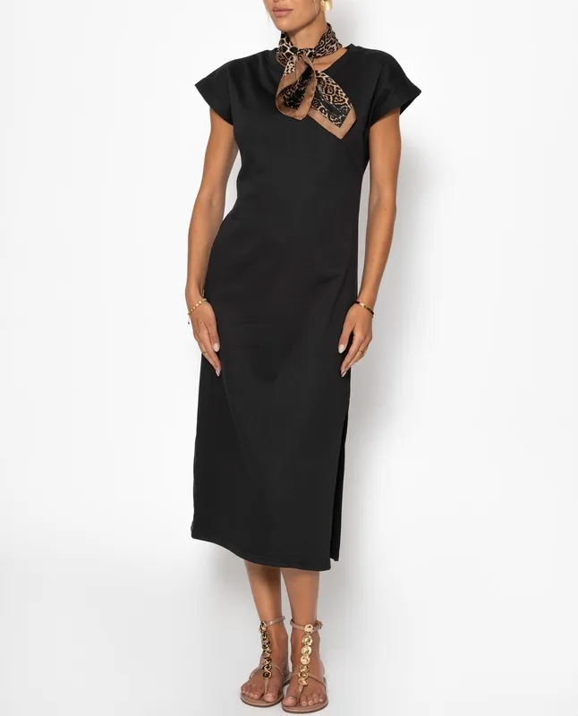 Black Sweatshirt Slit Dress