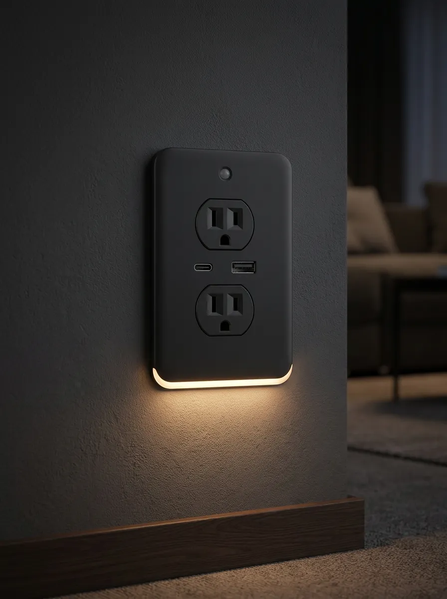 Minimalist Matte Black Sensor Printed LED Outlet Cover