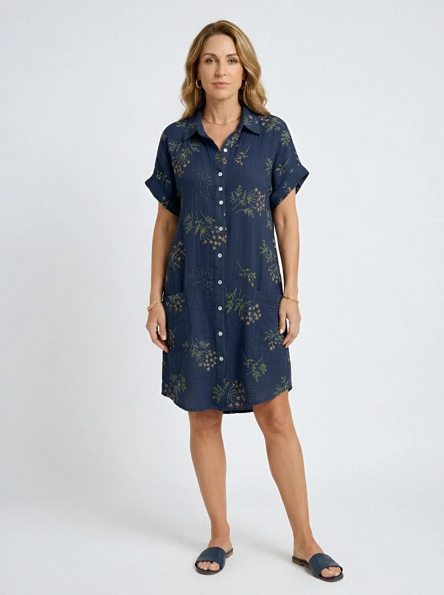 Women's Summer Vacation Wildflower Floral Printed Shirt Dress