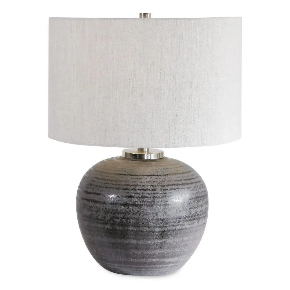 Drum Shade Ceramic Metal Linen Table Lamp