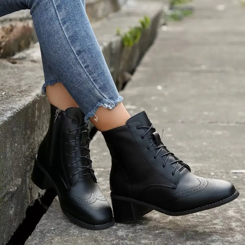 Lace Up Ankle Boots with Zipper