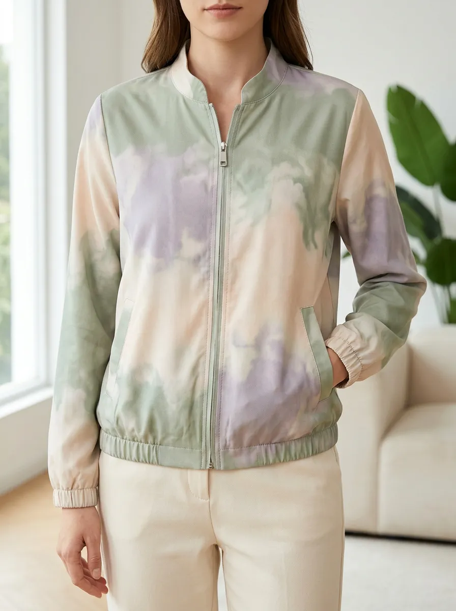 Women's Casual Pastel Tie-Dye Bomber Jacket