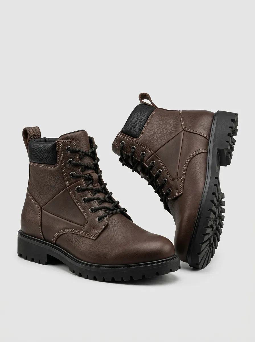 Unisex Modern Leather Tactical Print Work Boots