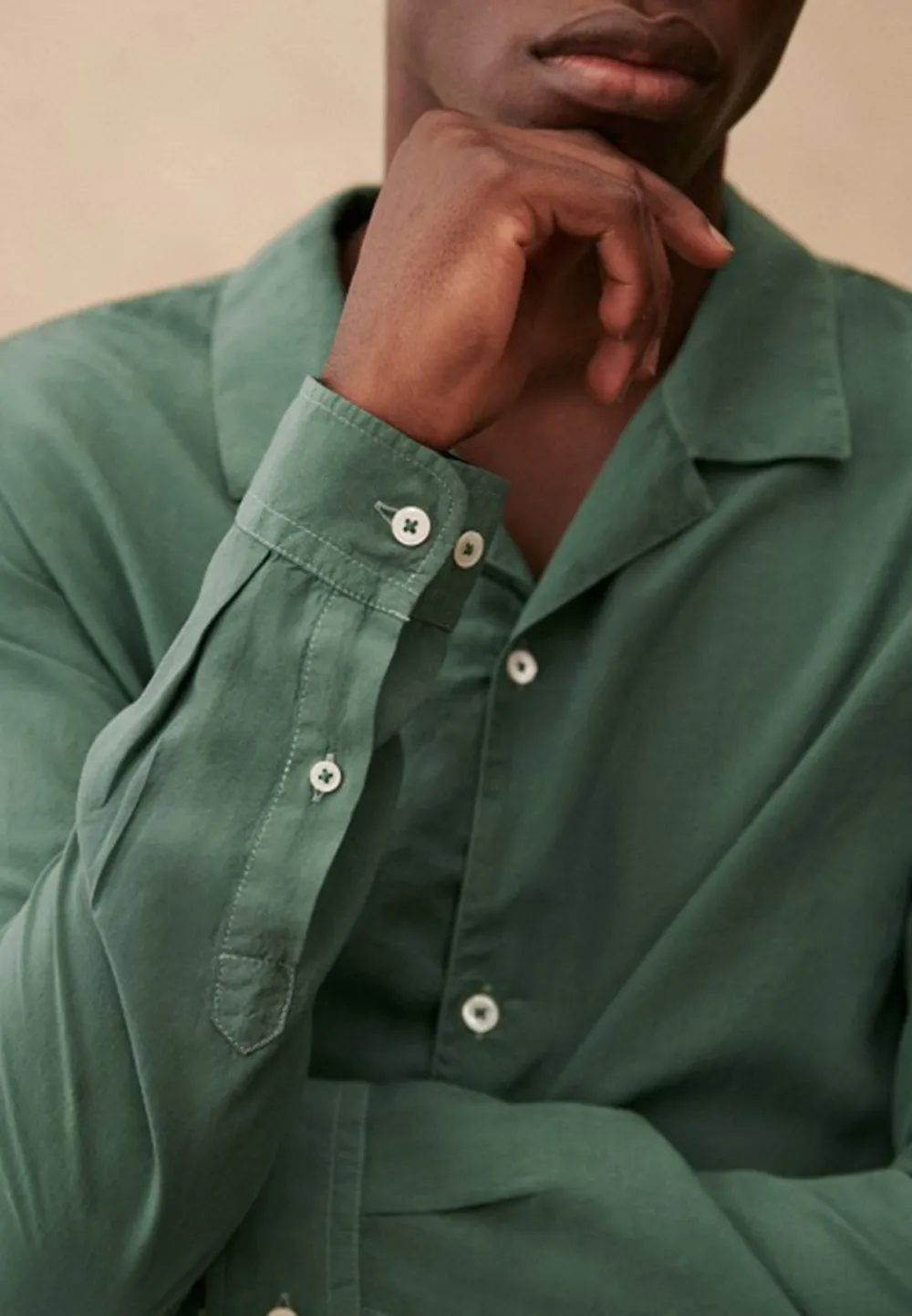 Forest Green Camp Collar Long Sleeve Cotton Shirt