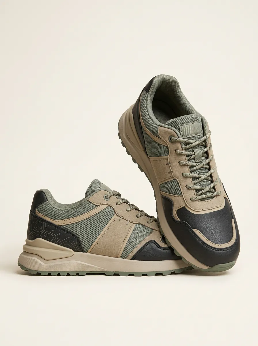 Men's Modern Outdoor Hiking Topographic Pattern Print Sneakers